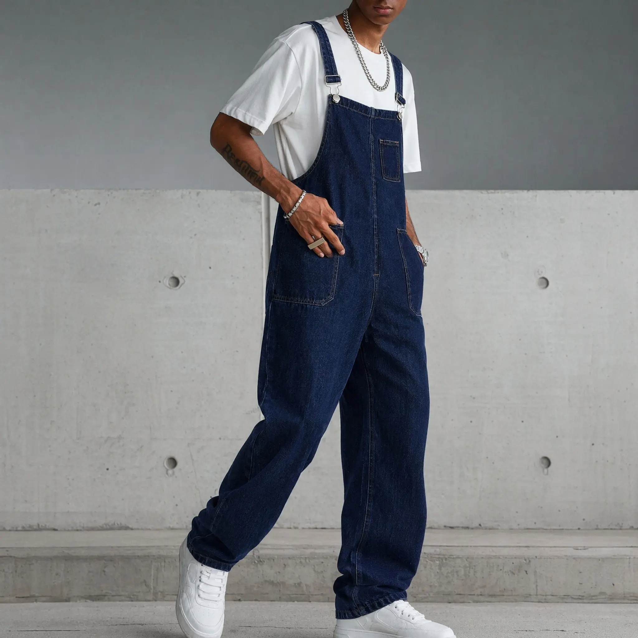 Men's Indigo Denim Overalls,Vintage Wide Leg Utility Dungarees,Y2K Clean Fit Casual Jumpsuit,Classic Workwear Overalls,american overalls men