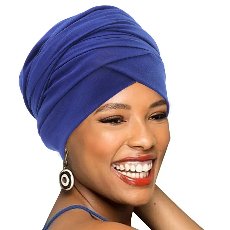 Unisex Royal Blue Cross-Front Pleated Turban Beanie, Stretchy Breathable Jersey Headwrap, 1-Size Full Coverage Sports Headband for Women’s Church & Casual Wear, One-Size