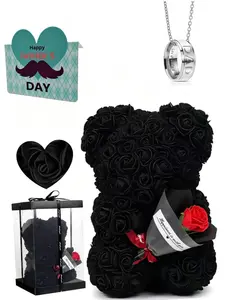 Father's Day Gift Set, Handmade Rose Bear Box, Dad Ring Necklace, Express Love for Dad, Perfect Father's Day Present, Unique Gift Idea