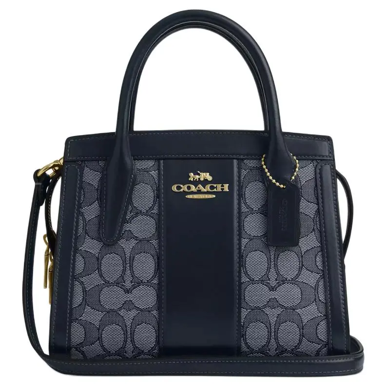 COACH Andrea 22 Monogram Zip-Top Crossbody Handbag for Women, Jacquard and Calfskin, Midnight Navy