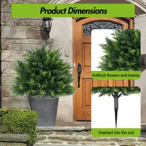 2 Pack Artificial Cedar Topiary Trees, UV Resistant Realistic PE Greenery with Ground Spikes for Indoor & Outdoor Home, Patio, Garden & Porch Décor