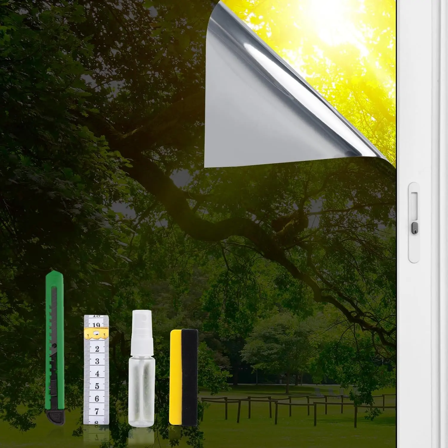Car Window Tint Film - Static Cling Reflective Mirror Finish, Sun Blockage UV Protection Heat Control, See Out Not in for Home Windows, Black, 17.5in × 6.5in