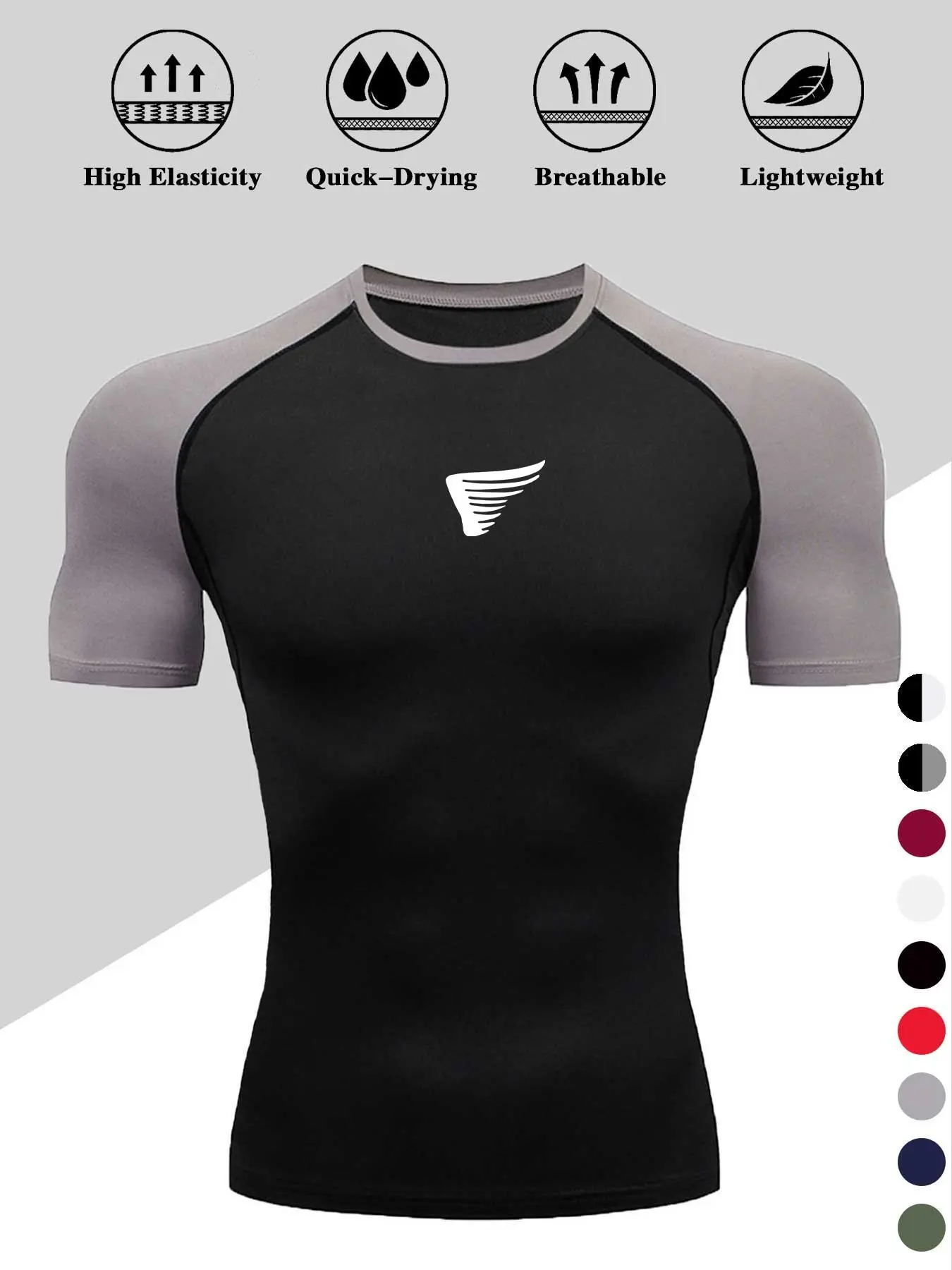 Men's Tight Fit Sporty T-Shirt, Activewear, Quick-Dry, Breathable, High Stretch, Moisture-Wicking, Ideal for Fitness, Cycling, Running, Outdoor Activities