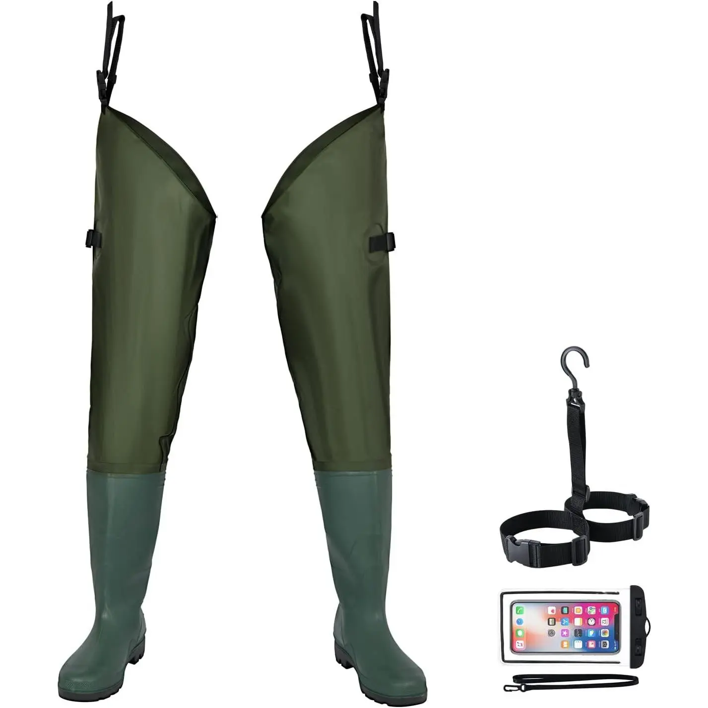 Waterproof Lightweight 2-Ply PVC/Nylon Bootfoot Fishing Hip Waders with Boots for Men Women, Ideal for Fishing and Hunting