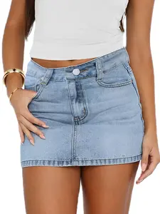 Women's Denim Skirt, Casual Basic Mini Jean Skirt, Stretch Low Waist, Zip Fly, Comfortable Fit, Perfect for Daily Wear & Outdoors