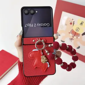 3D Cartoon Pony Leather Wrist Strap  Phone Case for Samsung Galaxy Z Flip 7 6 5 4 3 Flip7 FE Shockproof Hinge Protective Cover