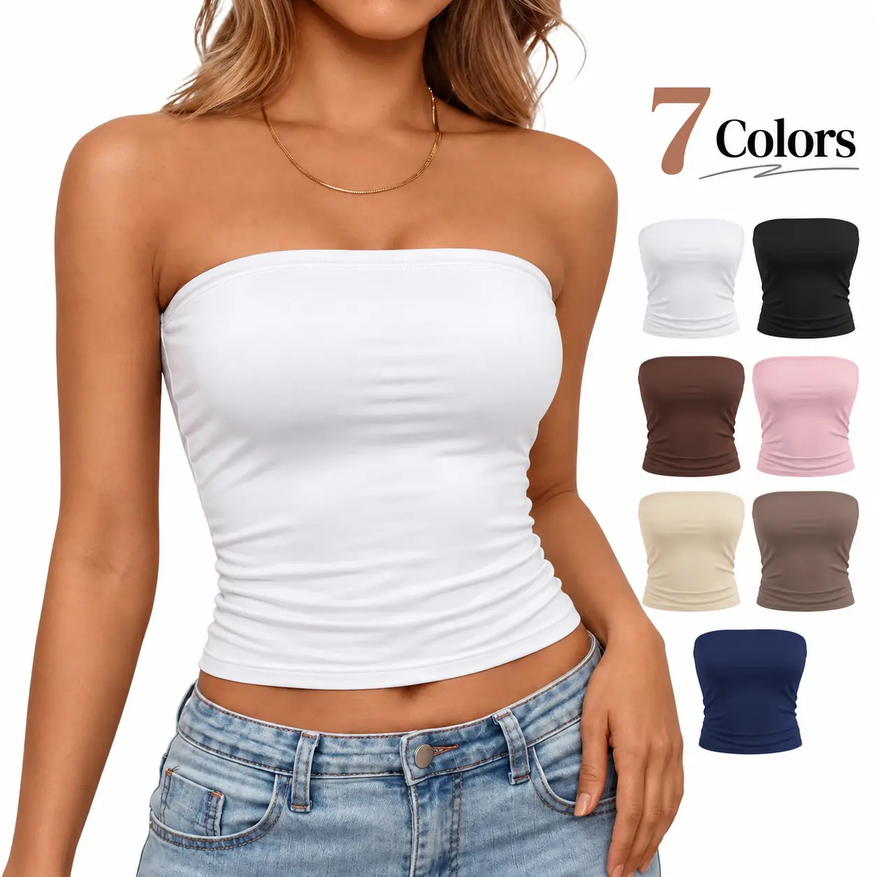 Women’s Strapless Fitted Tube Crop Top, Solid Color Bandeau Sleeveless Basic Going Out Top, Slim Fit Minimalist Y2K Summer Casual Top, 7 Colors bodice baddie bids