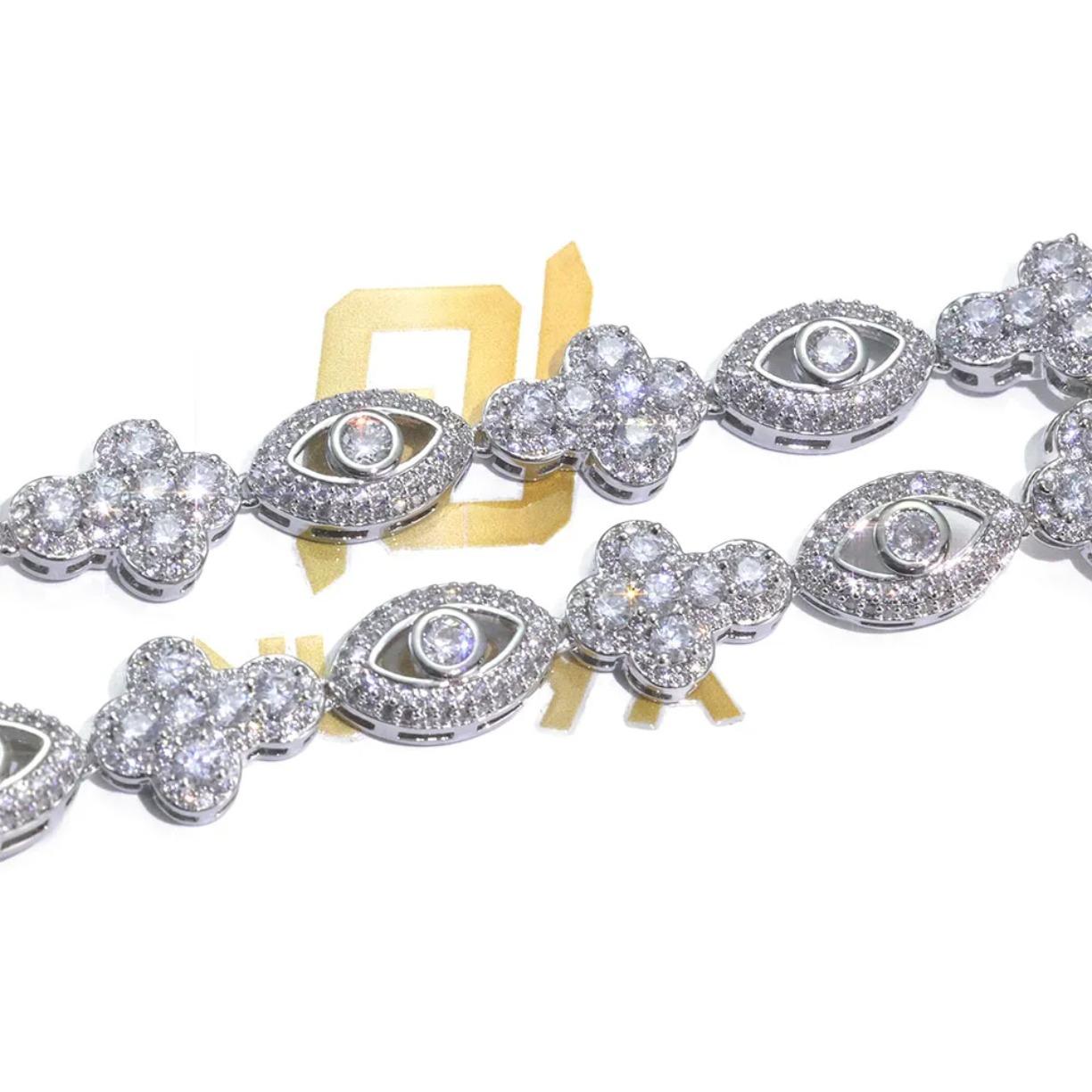 Eye Cross Cuban Chain Moissanite Bracelet S925 Silver Moissanite Hip Hop Jewelry Micro Pave Design Gift for Men Women