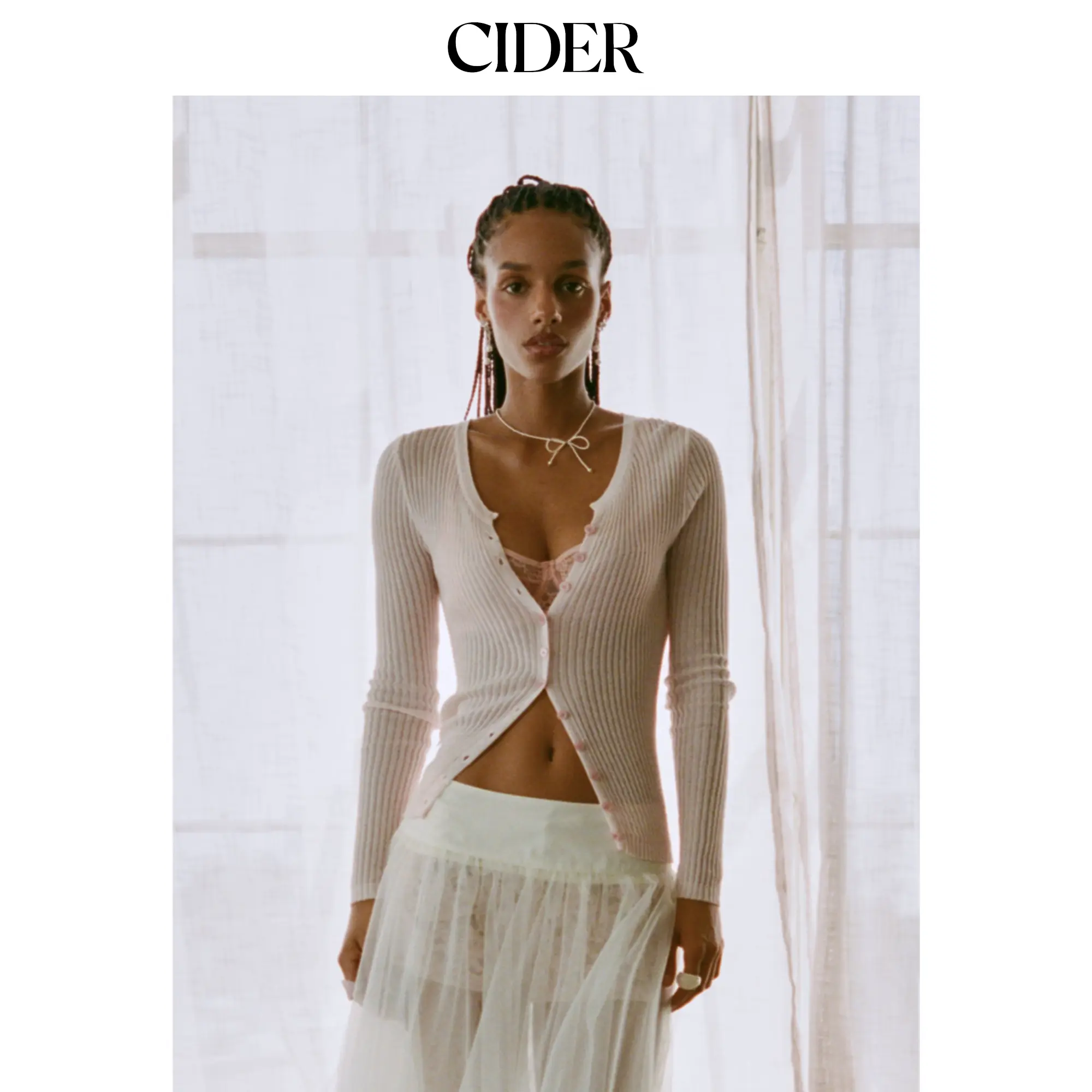Cider Knit Round Neckline Long Sleeve Cardigan SohoChic