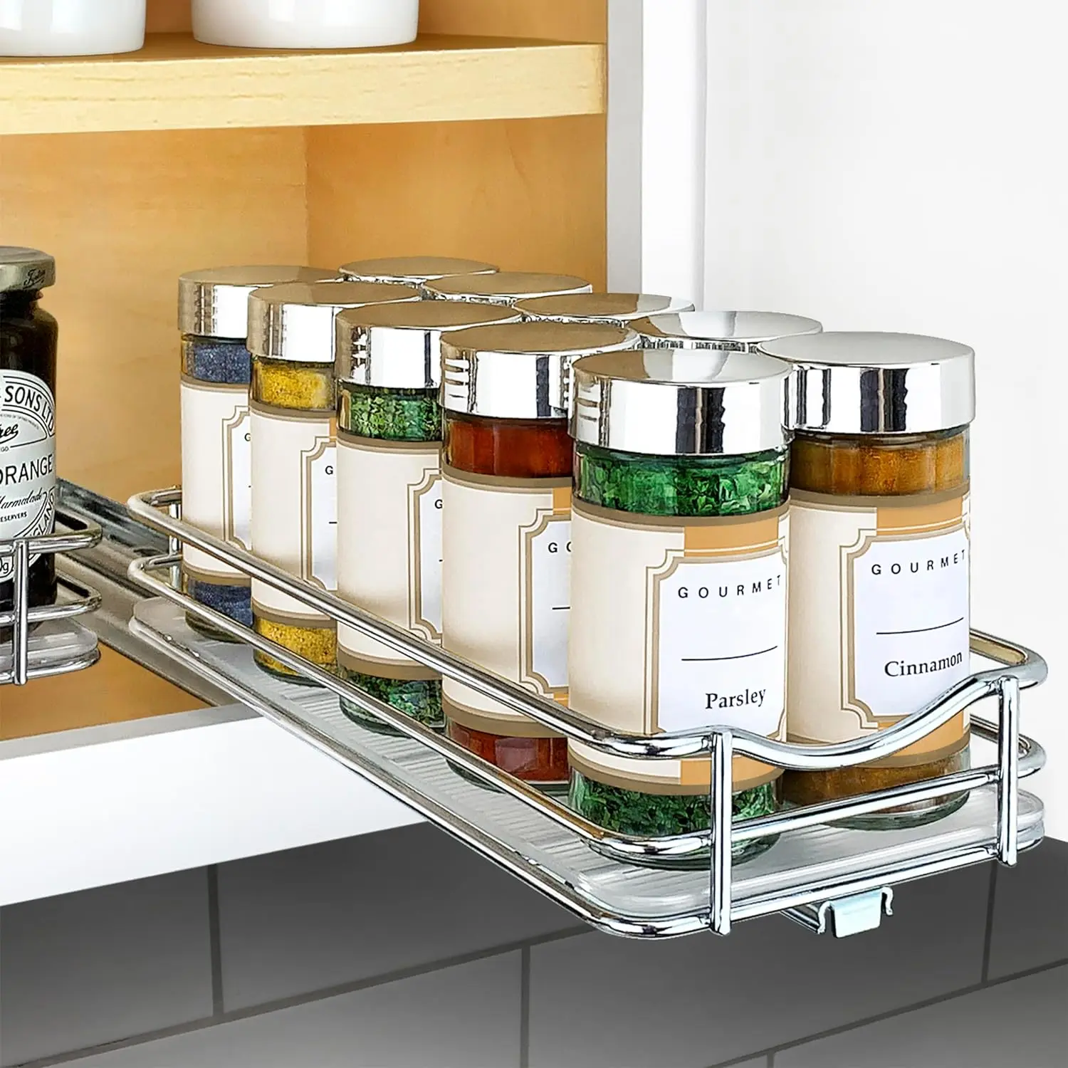 ® Pull Out  Organization for Cabinets - 4-3/8 inch Wide –  Rack for Inside Cabinets, Slide Out  Rack Organizer for cabinet – Pull Out  Rack, Sliding 1 Tier Chrome