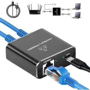 Gigabit Ethernet Splitter 1 to 2 High Speed(2 Devices Simultaneously Networking),1000Mbps Internet Splitters 1 in 2 out, LAN Splitter with USB Power , RJ45 Splitters for Cat5/5e/6/7/8