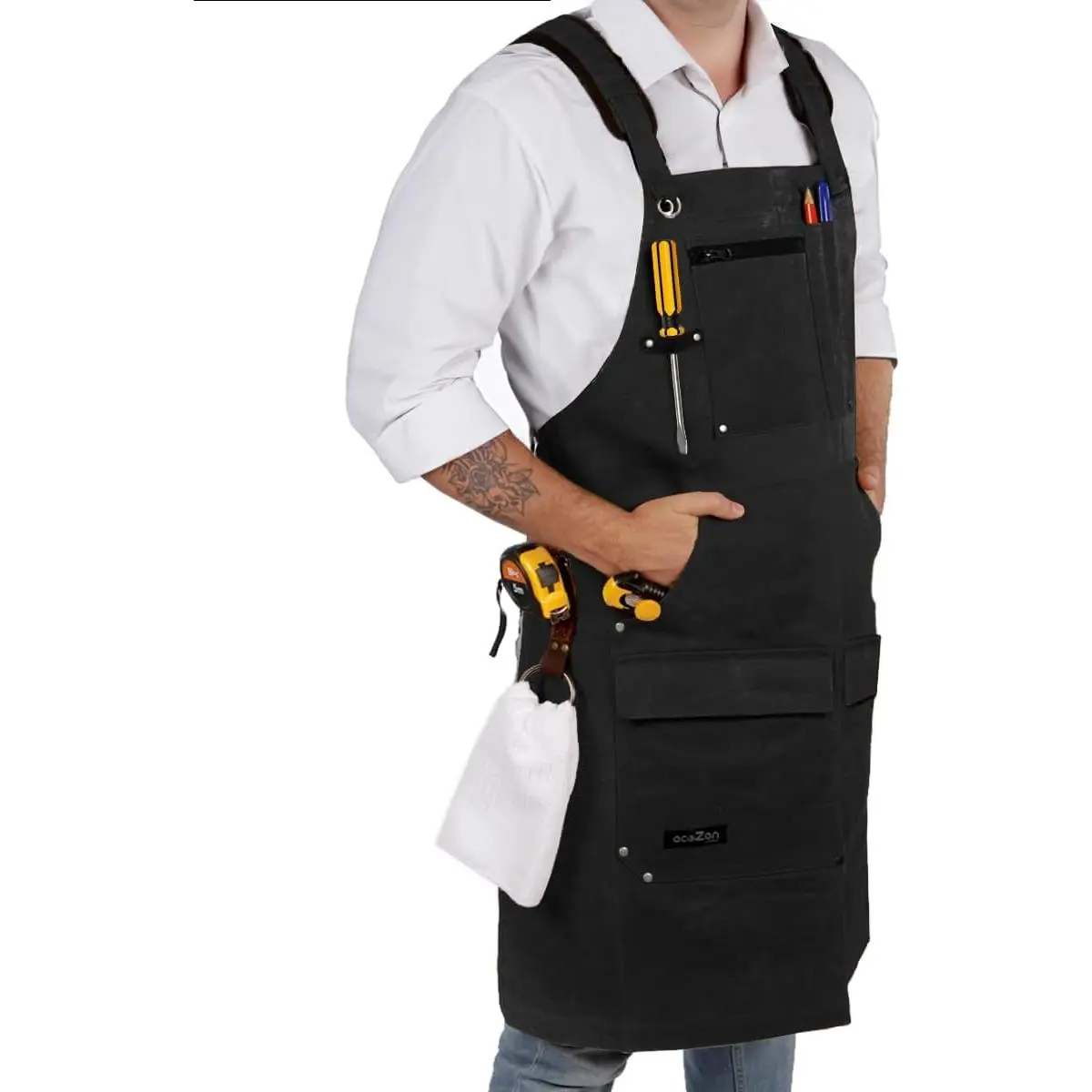 Men's Carpenter Apron - Heavy Duty Waxed Canvas Workshop & Woodworking Tool - Fully Adjustable S-XXXL - Woodworking Tools - Aprons for Men