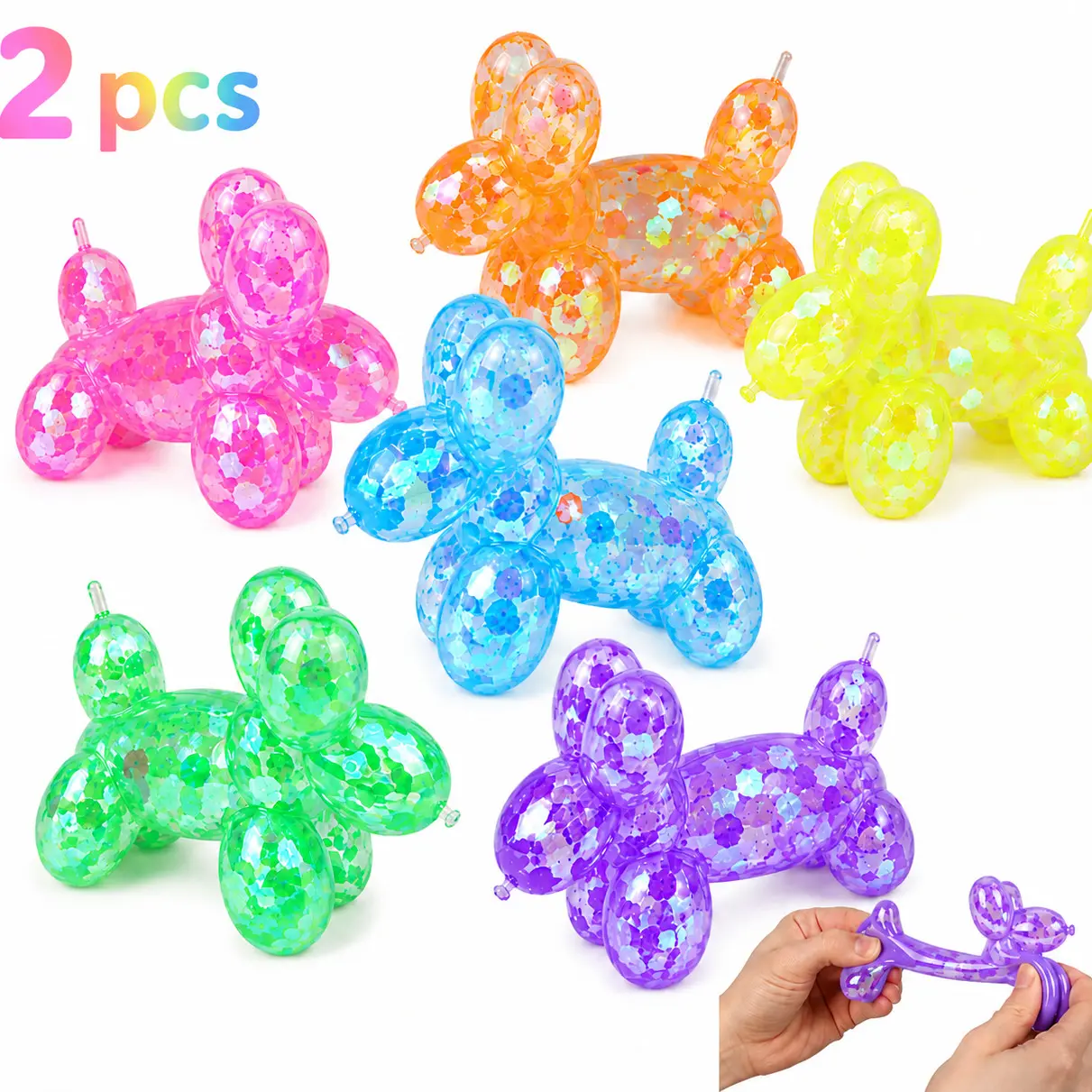 2 pcs Squeeze Toys – Balloon Dog Squishy Squeeze Toy,  Soft Sensory Squeeze Toys, Cute Stretchy Balloon Animal Design, Stress Relief Fidget Squeeze Toys for Teens and Adults