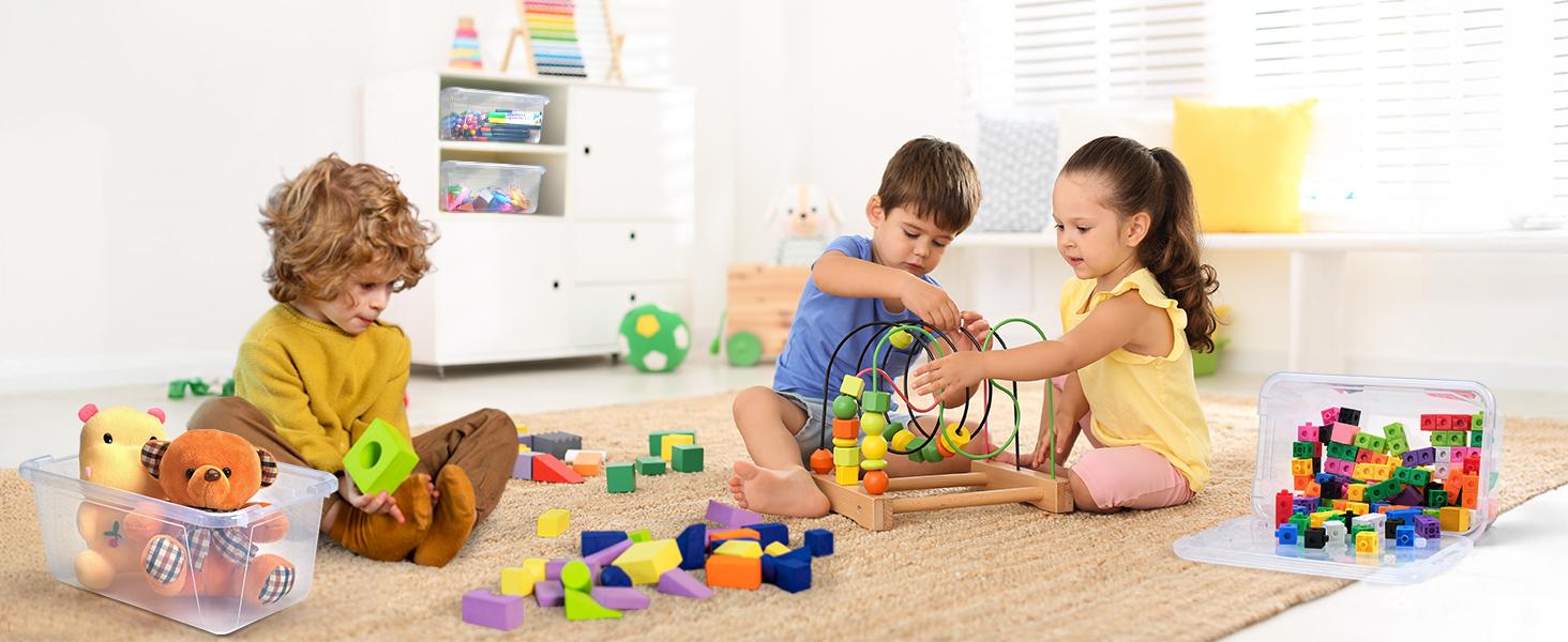 GAMENOTE Clear Plastic Storage Bins with Lids,Stackable Containers for Classroom,Toy Storage Organizer, 5 Qt 12 Pack Small Tubs,Tote Box for Kids Playroom,Sorting(12×7.2×5.1 in)