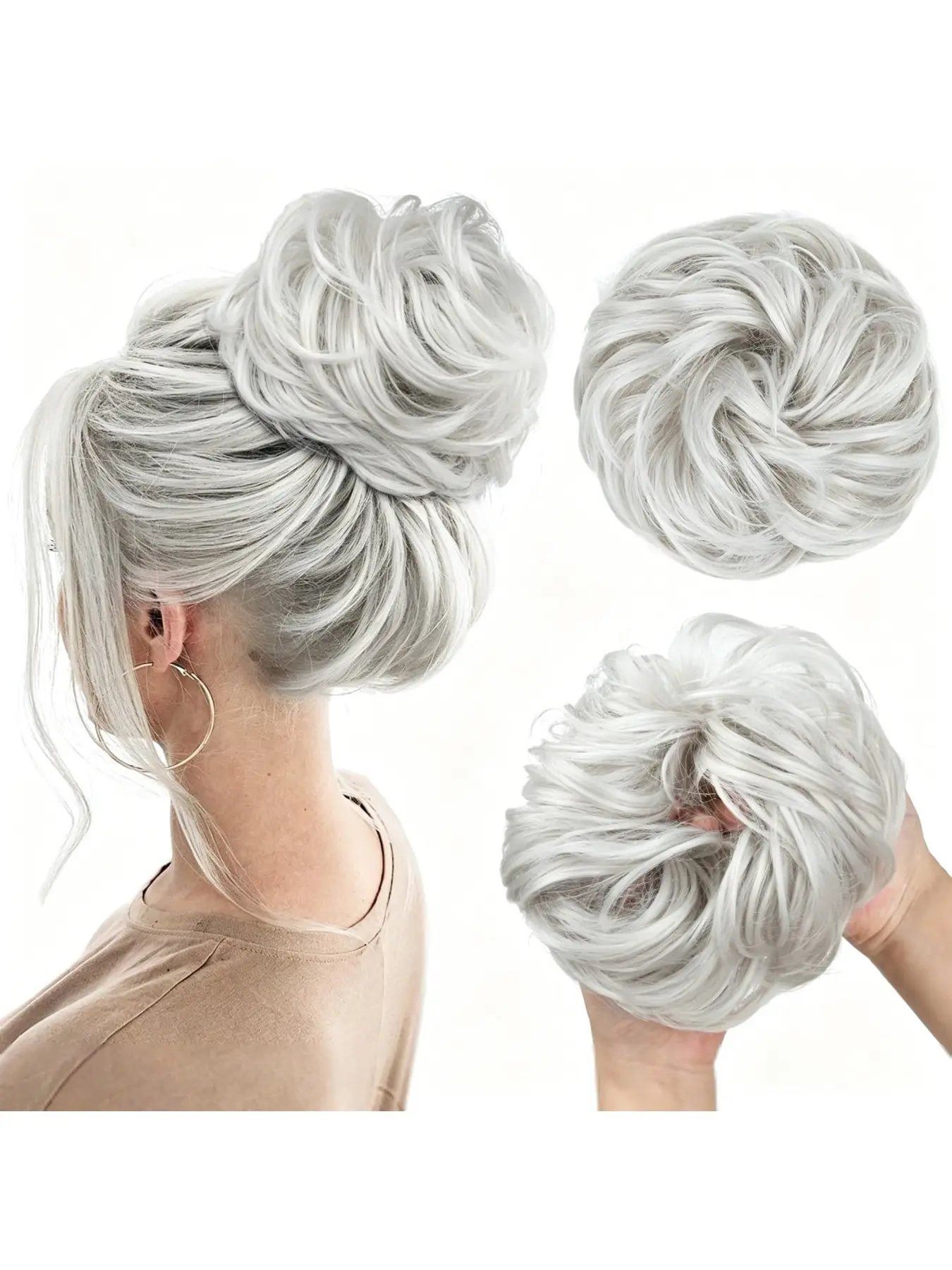 Messy bun hair extension with hair tie, wavy curls, updo, fluffy and natural, adds volume, elastic hair tie wig, suitable for women to wear daily, Synthetic Hair Extensions, Curly Hair Extensions, Thick Hairpieces, Fake Hair Bun