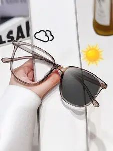 Square Fashion Photochromic Glasses, Metal Decor Lightweight Frame, Ideal for Outdoor Travel & Daily Wear, Transparent Lenses Reduce Eye Fatigue