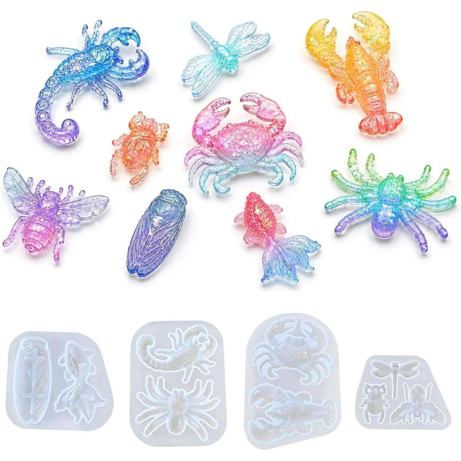 3D Insect Resin Silicone Molds Set, Bug Epoxy Mold for Scorpion Spider Dragonfly Crab Cicada Beetle, DIY Jewelry Keychain Craft Making