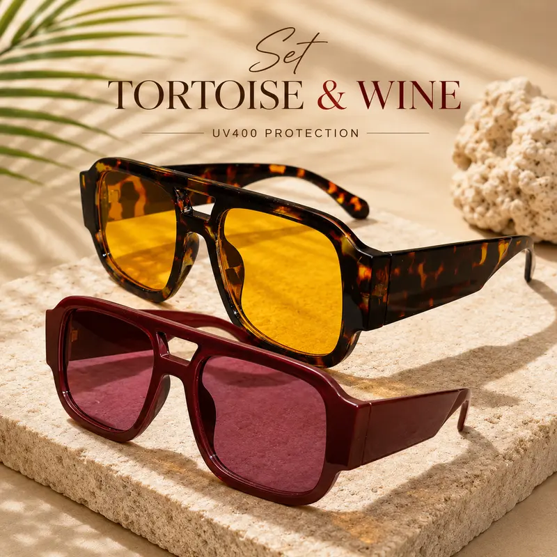 ShineThru Unisex Aviator-Style Sunglasses for Women - Full Rim Resin Stylish Accessories, Trendy Oversized Rectangle Lenses, Anti-UV Glasses, Eye Fashion for Outdoor Activities, Driving