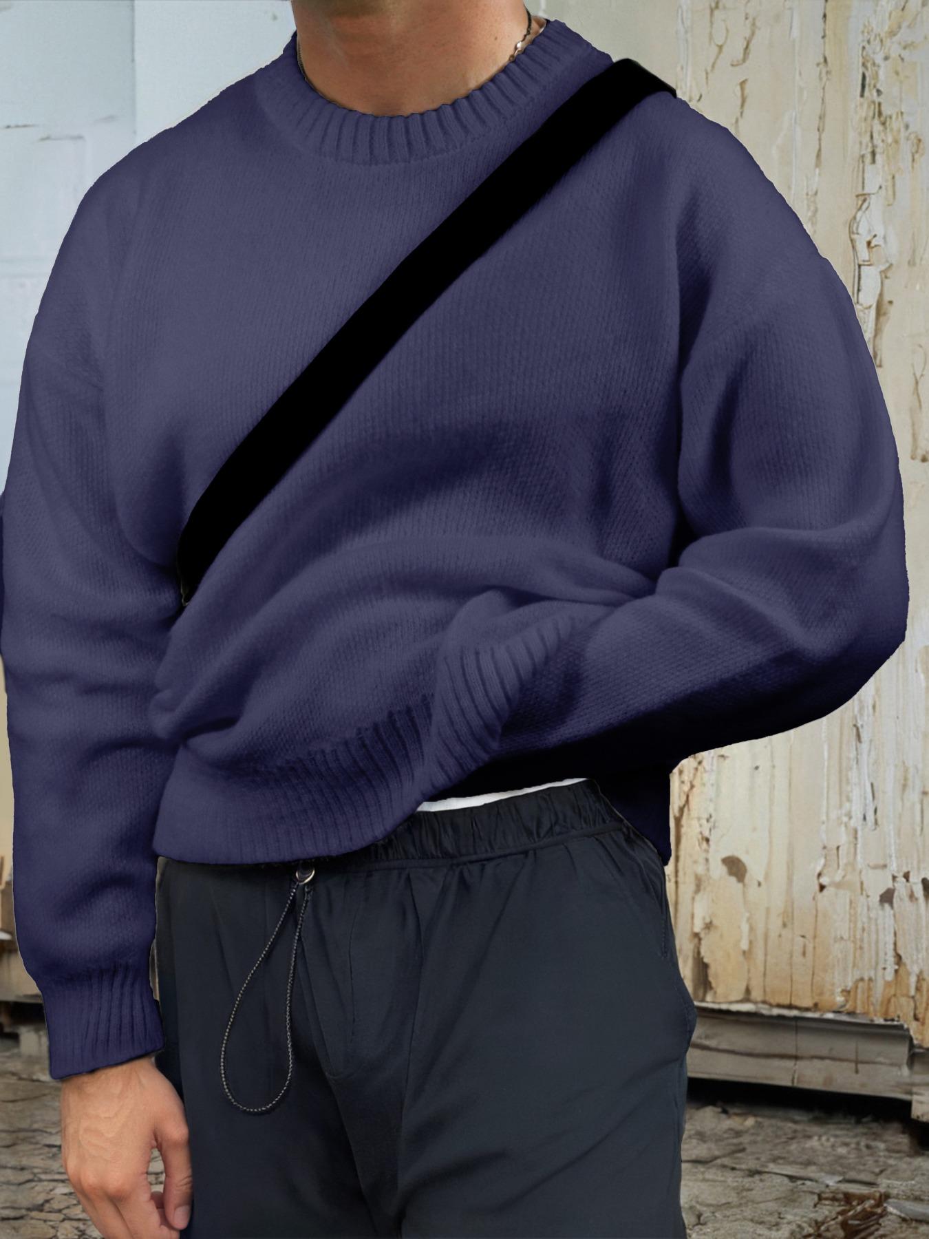 Men's Solid Color Crew Neck Sweater, Casual Fashion Long Sleeve Jumper for Fall & Winter, Men's Knitwear for Daily Wear, Knitted Pullover, Tops