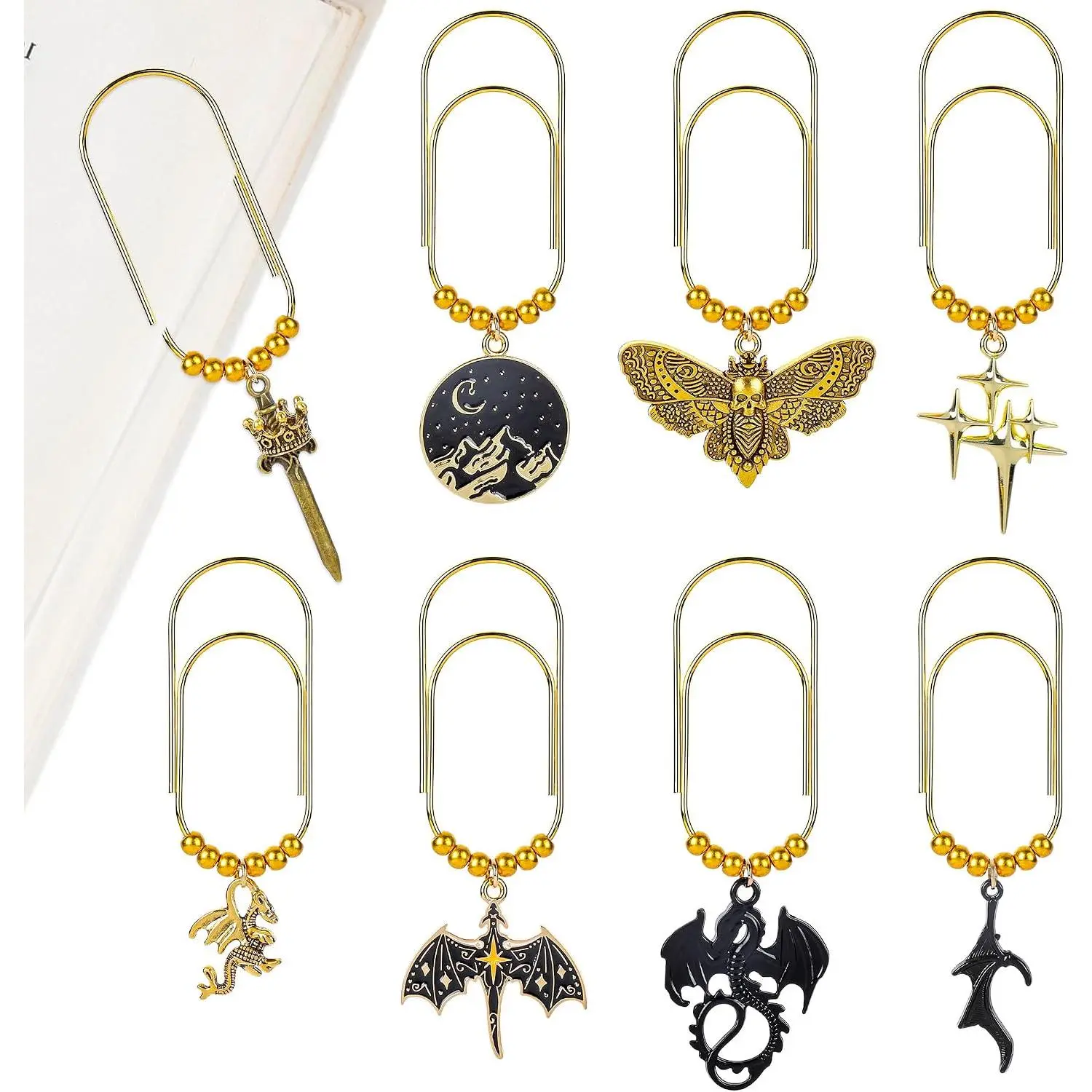 Fantasy Acotar Dragon Bookmark - 8 count Cool Metal Large Paper Clips Gifts  Paperclips Planner Accessories for Reading Book Lovers Men Women Students Teachers Birthday School Supplies