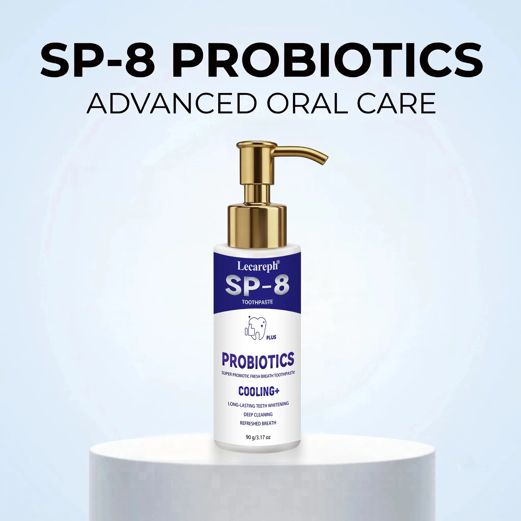【Lecareph】SP-8 Probiotic Pump Toothpaste with Hydroxyapatite, Gentle Enamel Repair, Deep Stain Removal & All-Day Cooling Freshness 90g，for Coffee & tea drinkers with stained teeth, people with weakened sensitive enamel and troubled by morning bad breath