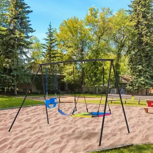 440lbs Heavy-Duty Metal A-Frame Swing Set with 3 Swings (Saucer/Belt/Baby), All-Season Outdoor Playset for Backyard, Lawn, Playground