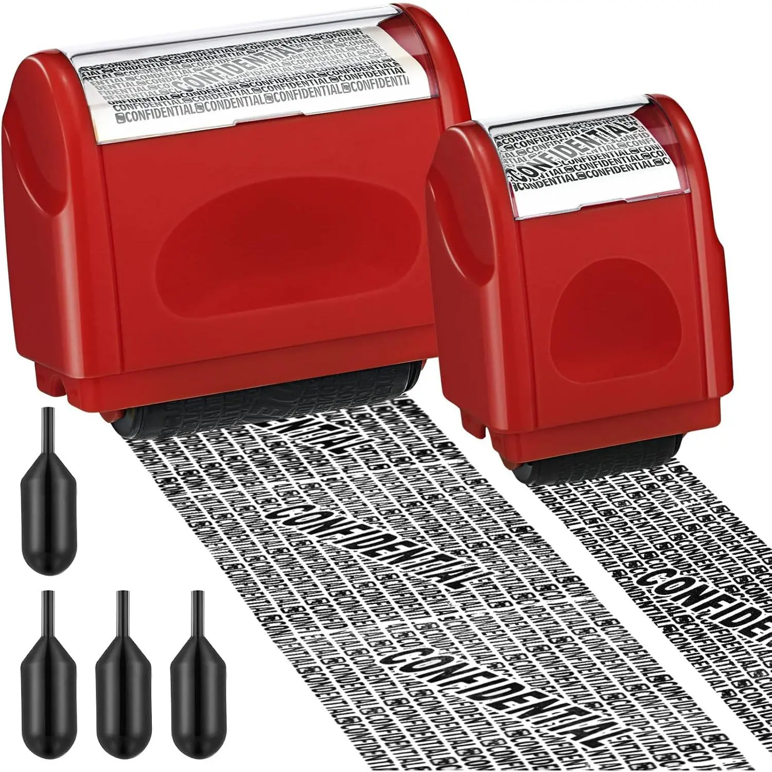 2 Pack Identity Protection Roller Stamp Identity Theft, Confidential, Privacy Roller Stamp Information Blocker and 4 Pack Refill Ink for ID Account Data Address Security(Red) : Office Products