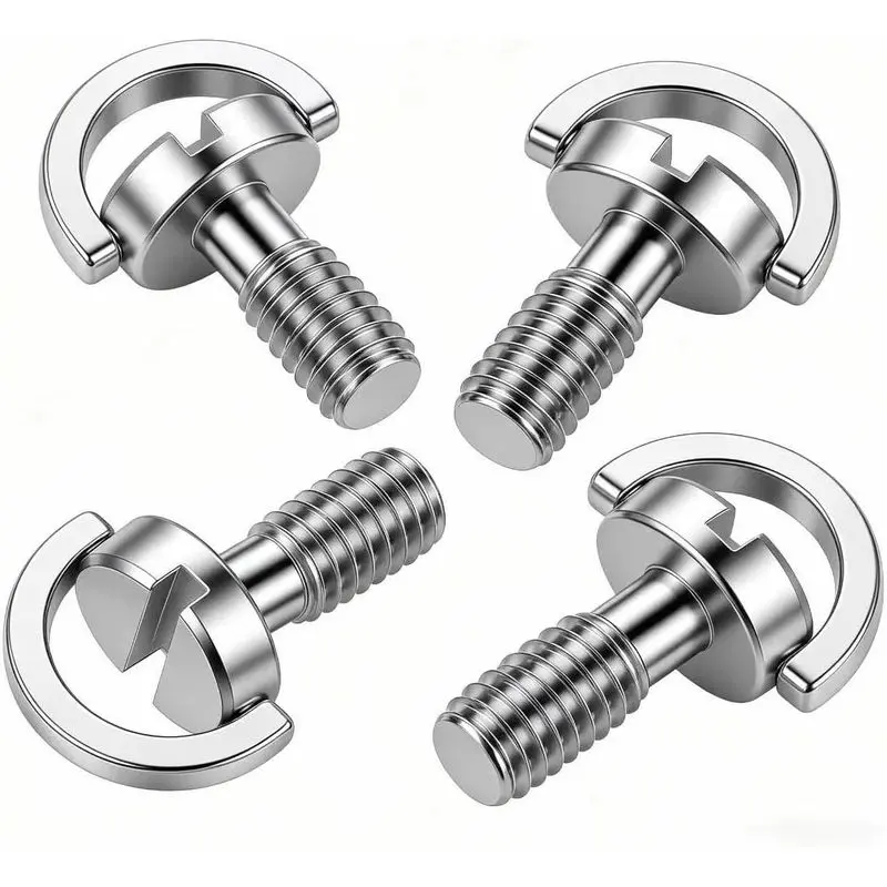 4pcs 1/4-20 Threaded D-Shaped Ring Stainless Steel Camera Fixing Screw, Suitable for Camera Tripods, Monopods, And QR Quick-Release Plates As Adapter Screws