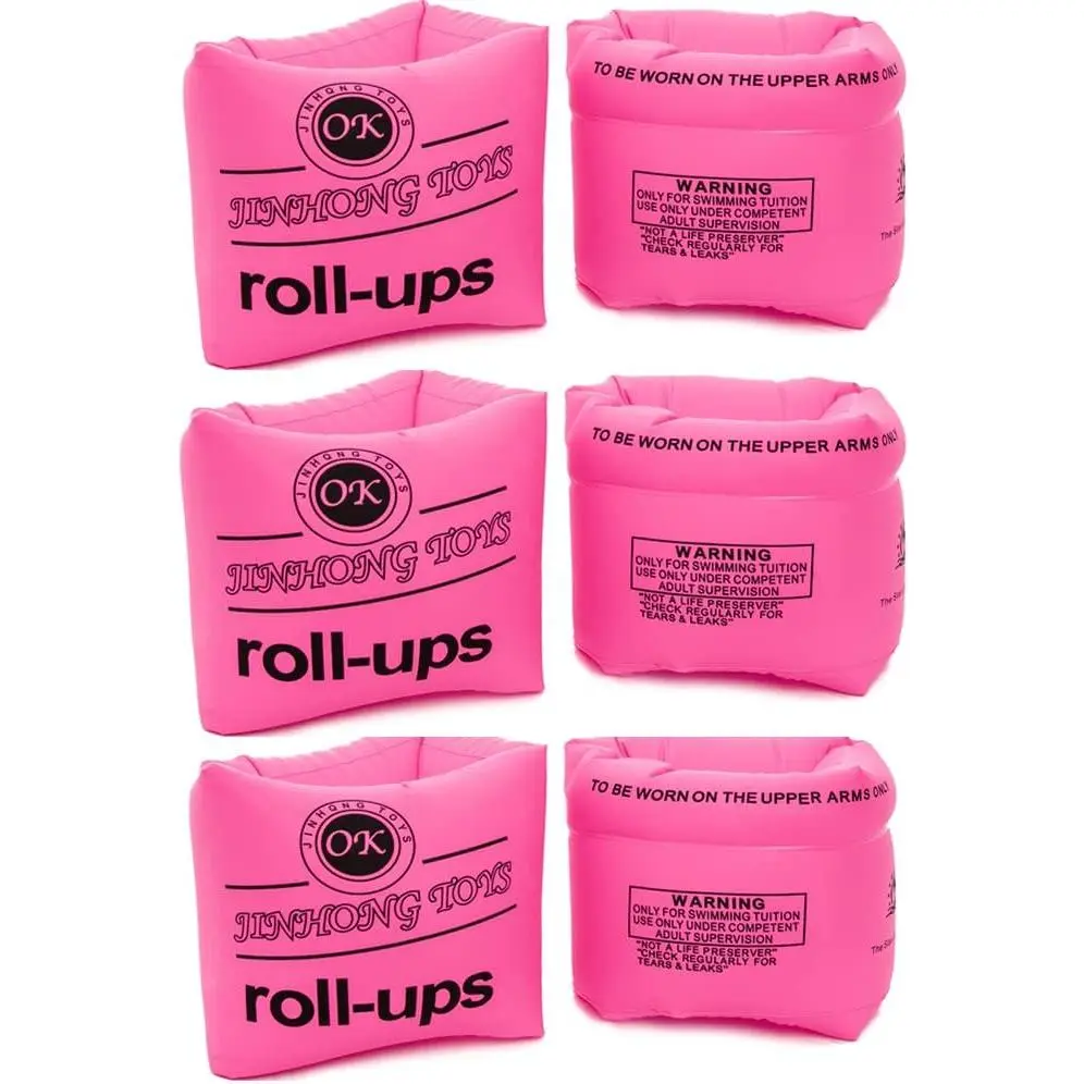 3 Pairs Floaties Inflatable Swim Arm Bands Floatation Sleeves Swimming Rings Floats Tube Armlets for Kids and Adult (Pink)