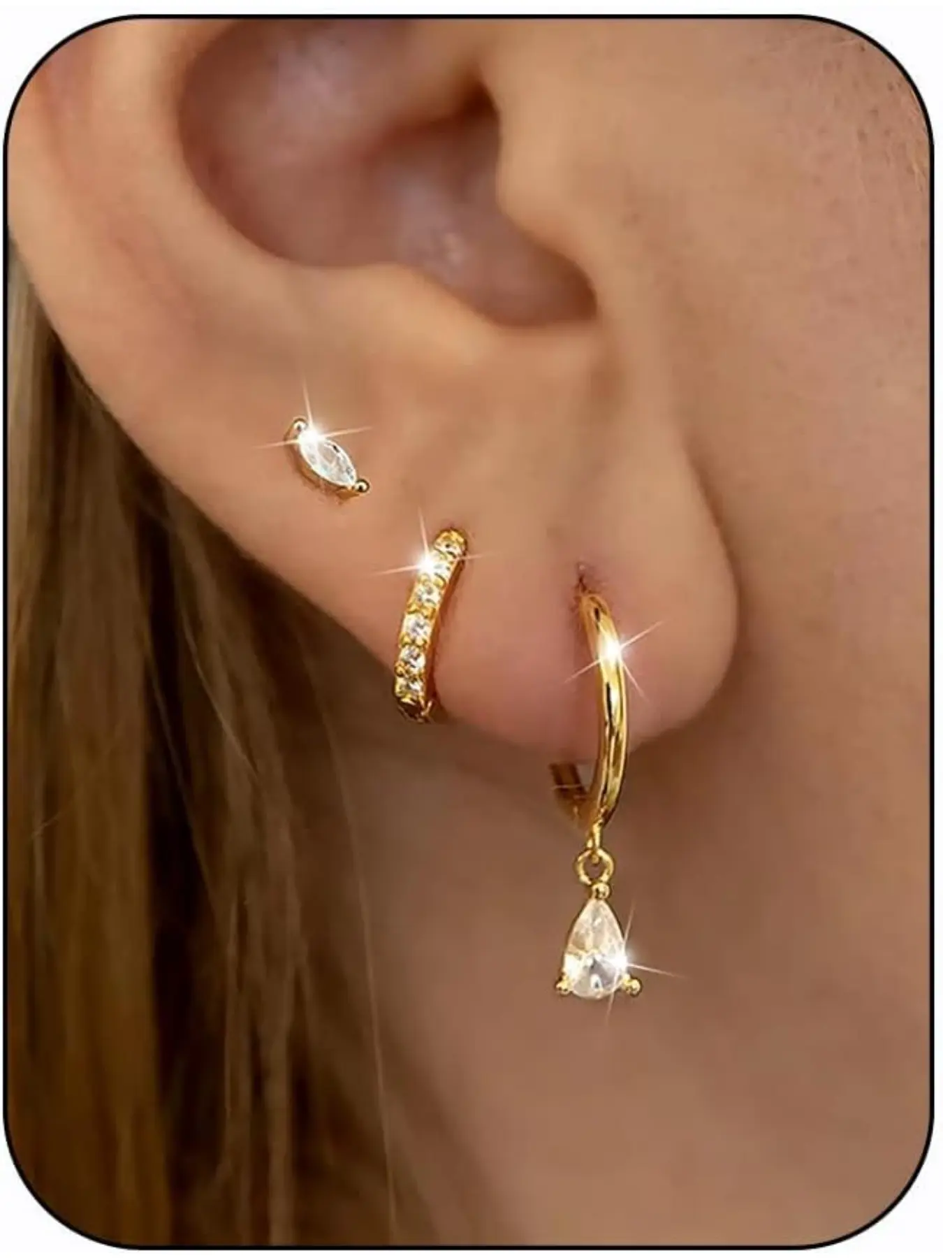 Trendy Small Earrings for Women, 14k Gold Plated Huggie Hoops, Hypoallergenic Cartilage Set, Dainty Studs for Multiple Piercings