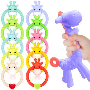 Silicone Giraffe Baby Teether Toy with Storage Case, for 3 Months Above Infant Sore Gums Pain Relief and Baby Shower, Baby Teething Toys (Yellow)