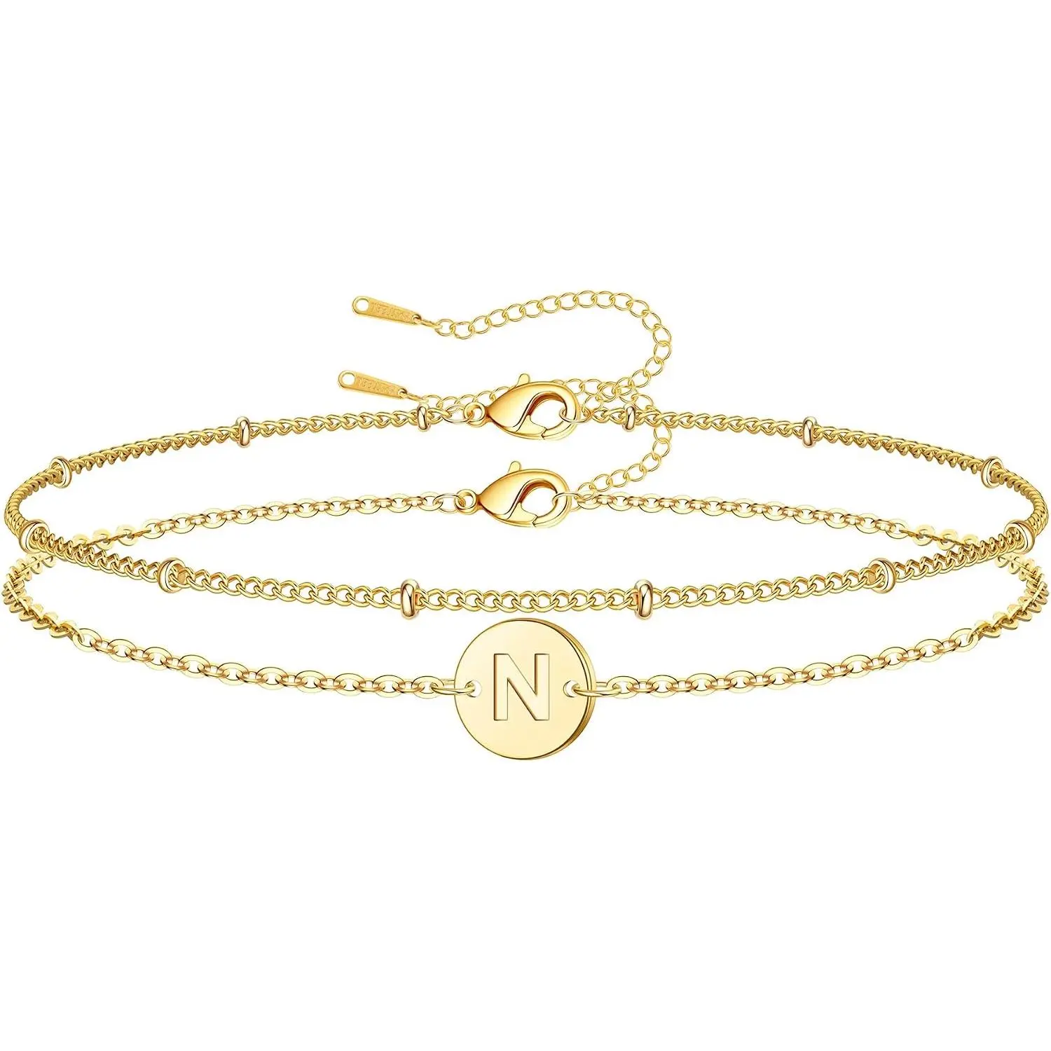 Gifts for Women Mom Daughter A-Z Letter Initial Bracelets Layered | Dainty Disc Monogram  Name Bracelet,Bracelets for Women Trendy Bithday Gifts