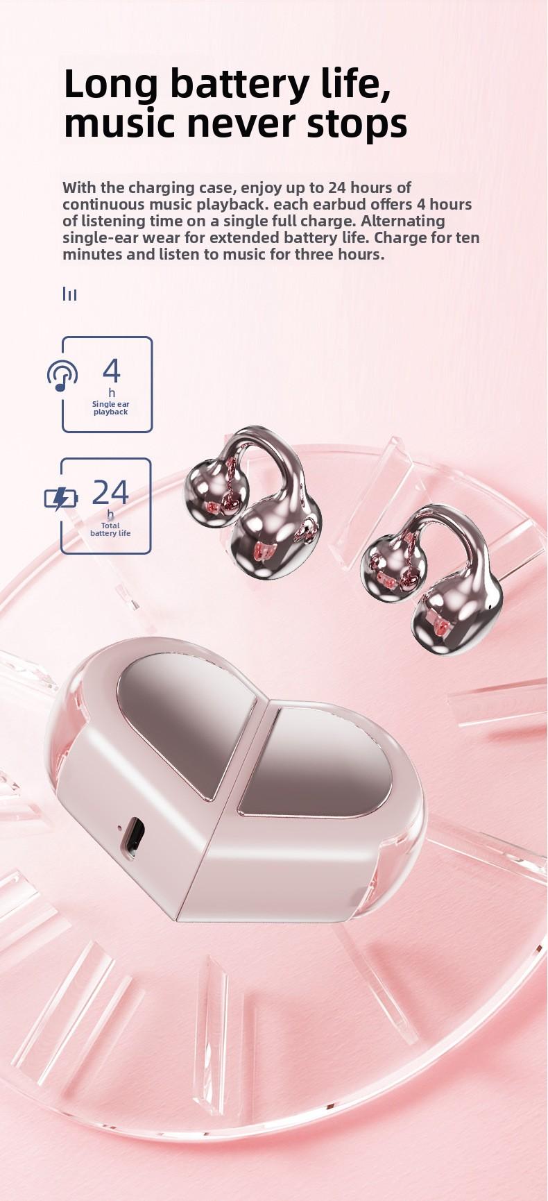 2026 New Model Clip-on Wireless Bluetooth Earphones with Binaural Stereo Sound, Smart Call Noise Cancellation