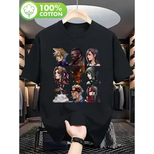 FF7 VII G-Bike Portraits Premium Unisex T-Shirt - Official FF7 VII Character Art Graphic Tee with Cloud, Cid, Tifa, Yuffie, Seifer, Roxas, Kefka