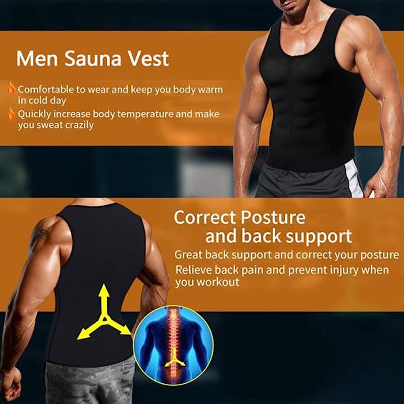Men’s Sauna Sweat Vest Compression Workout Shirt for Gym Training Quick-Dry Sweat-Absorbing Fitness Top with Waistline Design Lightweight Sportswear for Exercise & Daily Wear