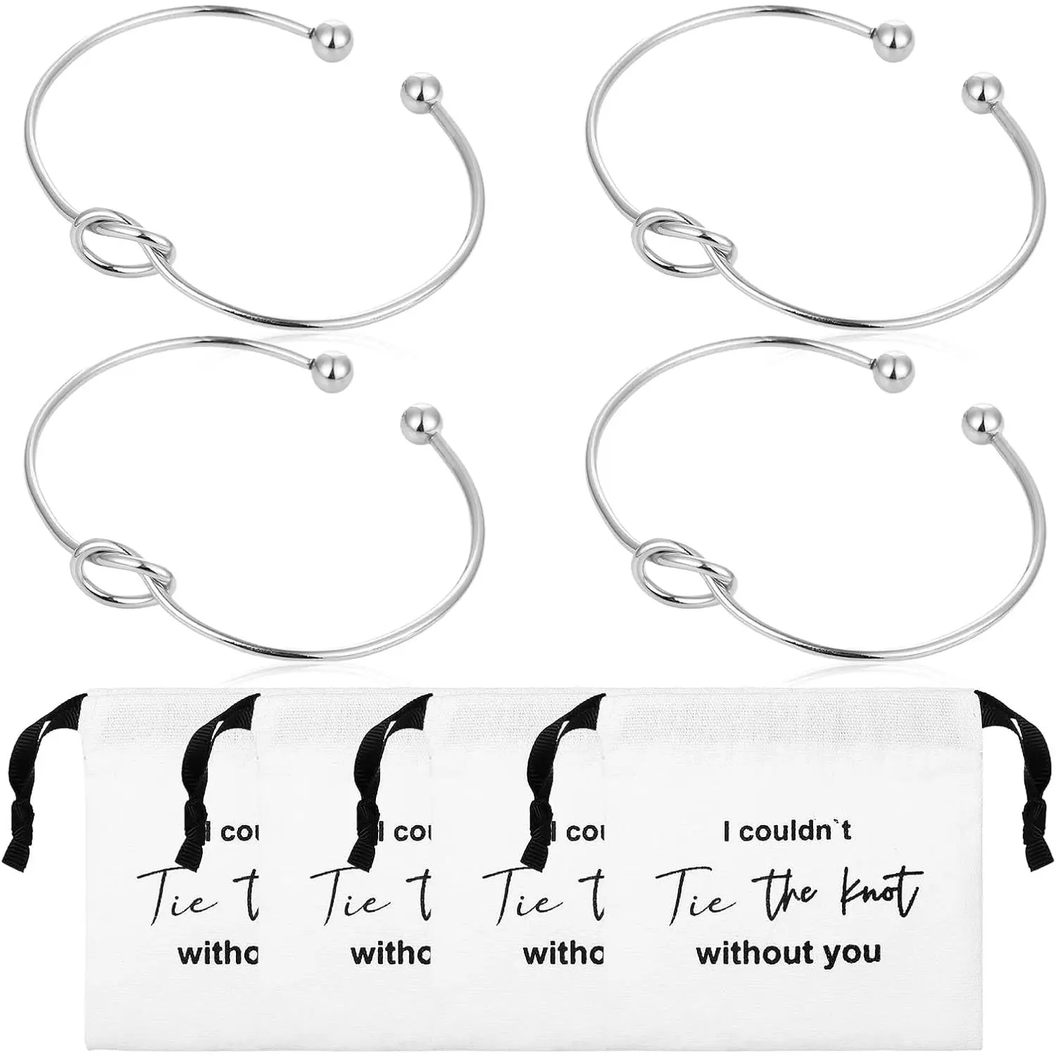 8 count Tie the Knot Bracelet Bridesmaid  Set Includes Tie the Knot Bracelet  Drawstring Bags Bulk Bridesmaid Gifts  Pouch Set of 4 for Wedding Bridal Party Favors()
