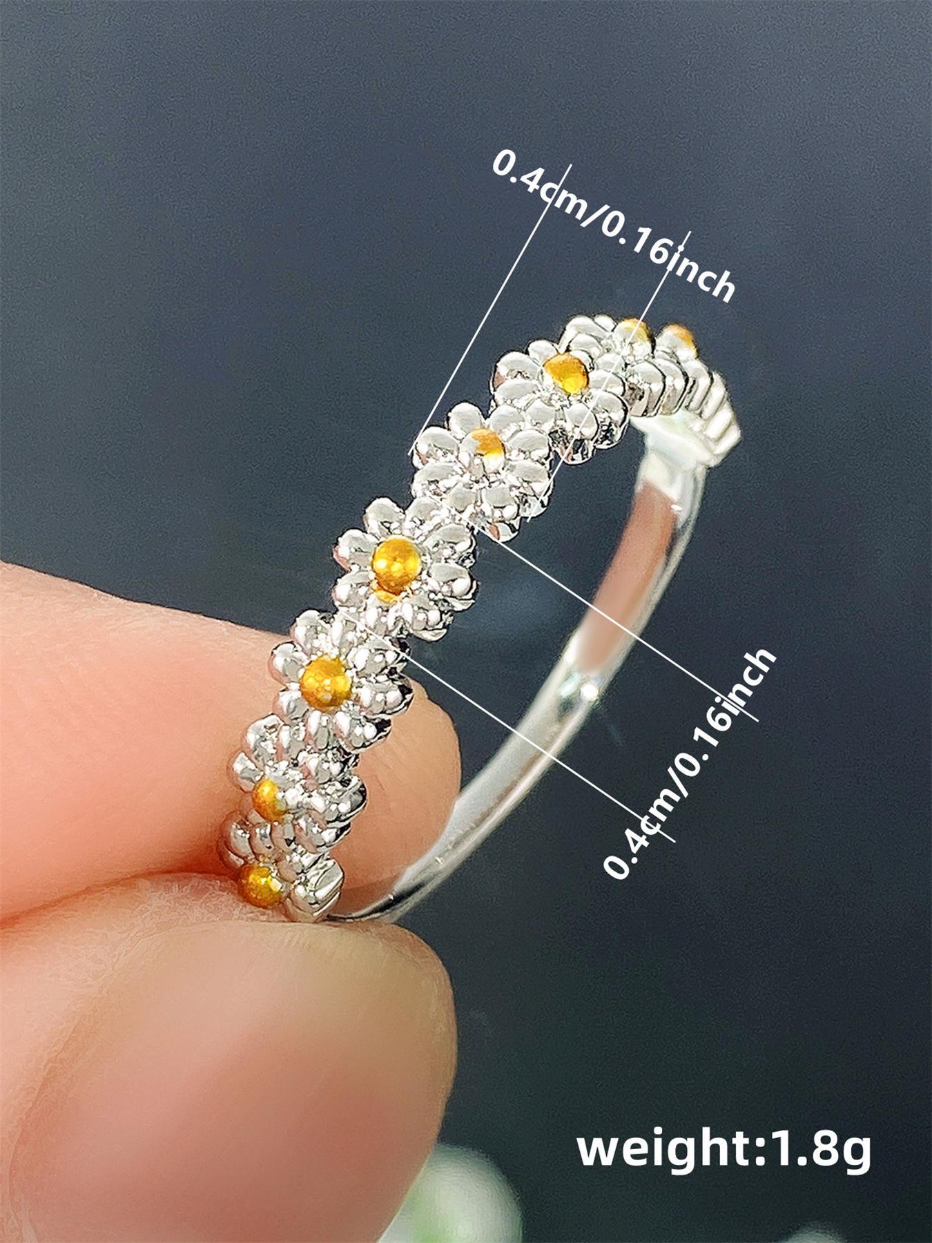 Elegant Flower Design Ring, Daisy Ring, Fashion Jewelry for Party, Daily Clothing Decor, Trendy All-match & Exquisite Jewelry for Birthday Gift for Women & Girls, Vintage Rings Jewelry