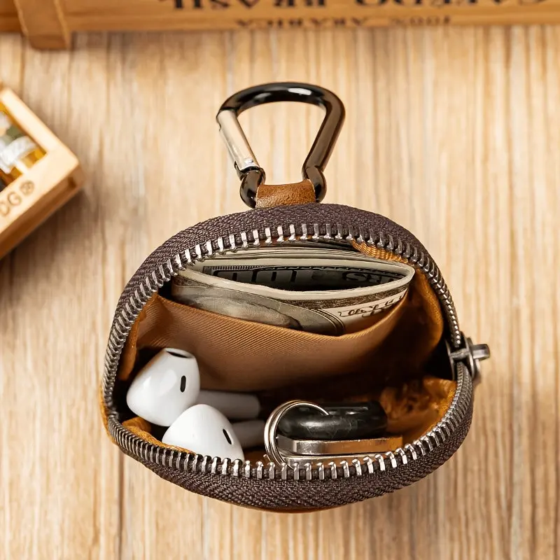 Unisex First Layer Cowhide Key Card Wallet, Vintage Leather Coin Pouch, Business Commute Multi-Functional Pocket Organizer