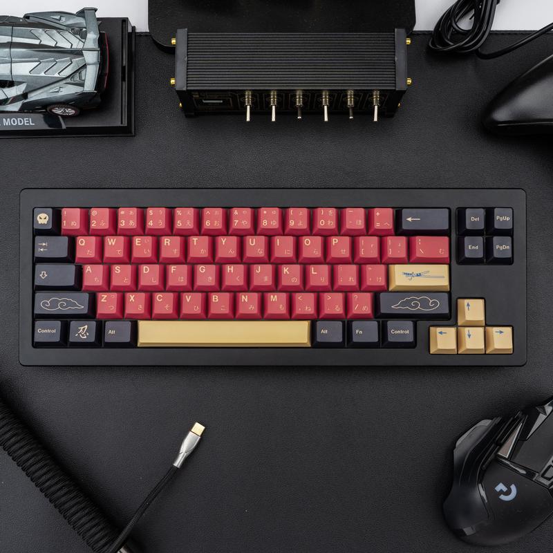 Cherry Profile Red Japanese Keycaps, PBT Material, Dye Sublimation, Minimalist Custom Key Caps for Mechanical Gaming Keyboard, 130 Keys