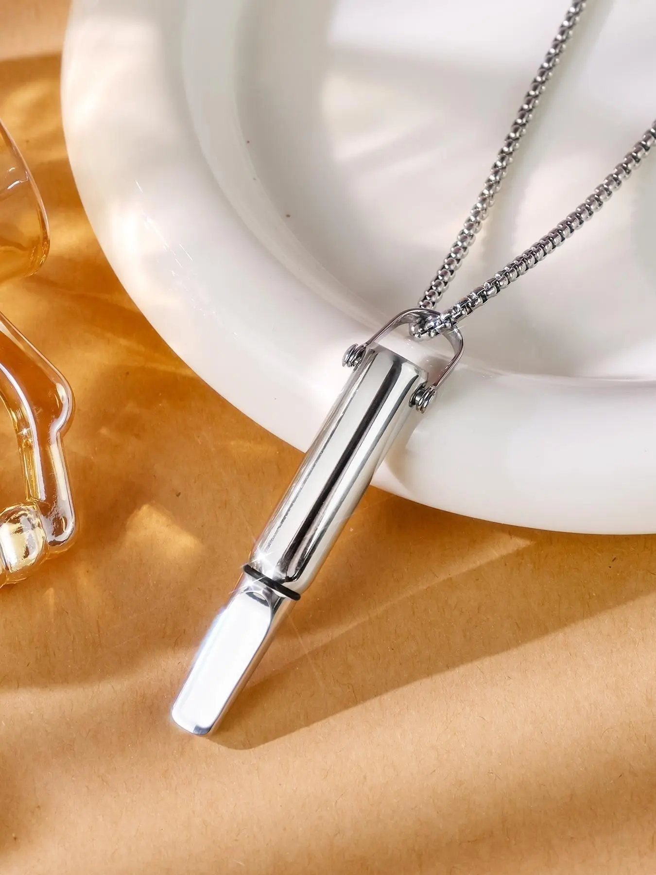 Breathing Necklace for Anxiety Relief, Stainless Steel Whistle Pendant, Mindful Breathing Tool, Meditation Calming Jewelry, Stress Relief Aid, Stress Management, Gift for Her/Him, Stylish & Functional