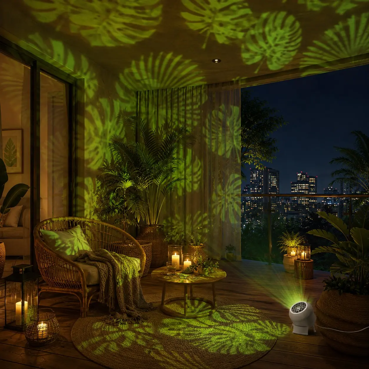 Leaf Projection Lamp, Immersive Tropical Forest Experience, USB Powered, 360° Adjustable, Ideal for Bedroom, Living Room, Party Room