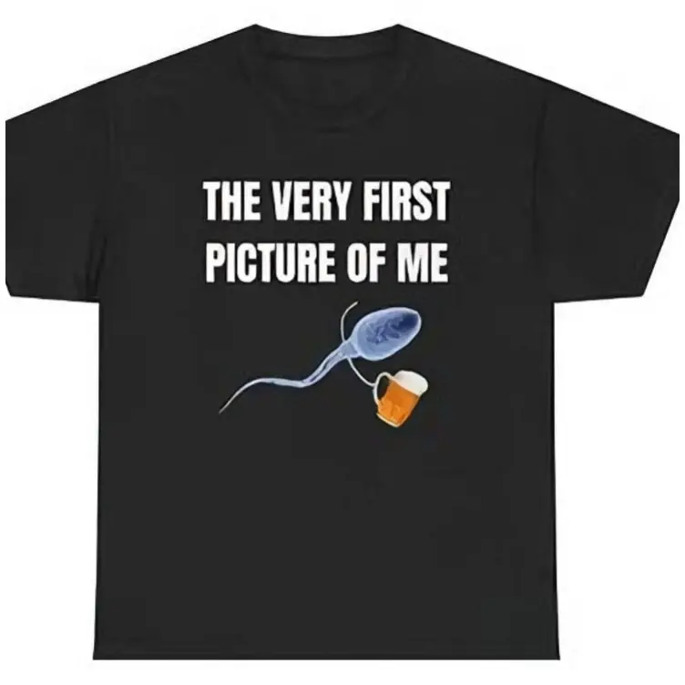 Women's Round Neck Heavy Cotton T-Shirt - First Image Unisex Top with Beer Sperm, Bar Humor - Ideal Gift for Adults, Tshirt