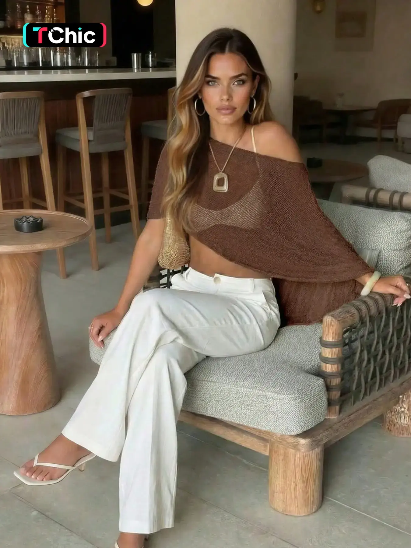 Women's summer hollow out top, khaki, casual, vacation, loose, slightly sheer with asymmetrical hem, Bohemian style women's cover up, ideal beachwear, Summer coverup, summer top and casual outfit for holiday and seaside resort