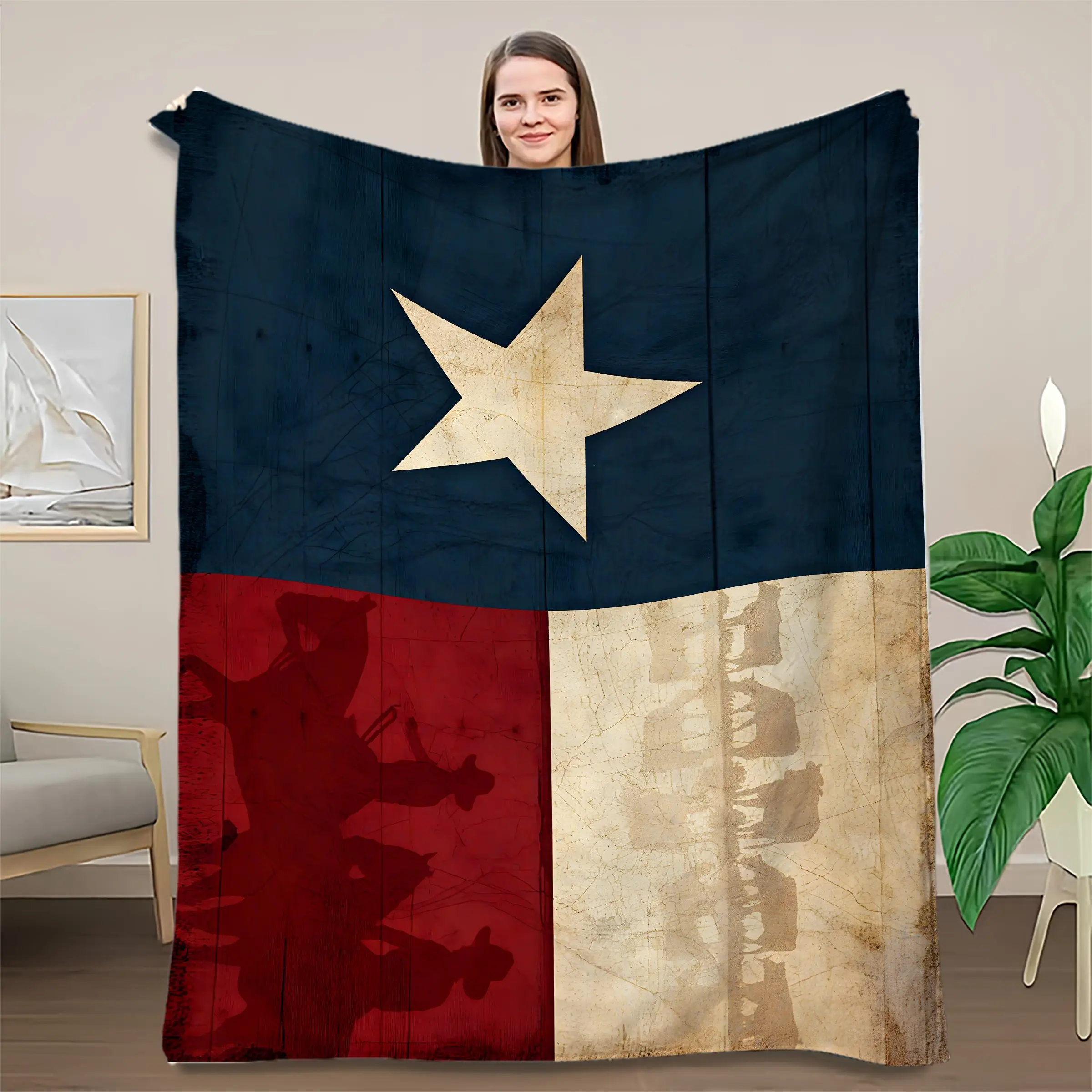 Texas State Flag Soft Plush Blanket, Cozy Decorative Throw for Bed, Sofa, RV, Cabin, Camping, Warm and Comfortable Home Accessory