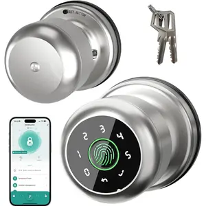 Fingerprint Door Lock for Bedrooms, 4 in 1  Finger Print Door Knob with Code,  Door Knob with App Control for , Storage Room, Apartment Office and Garages (Stylish )