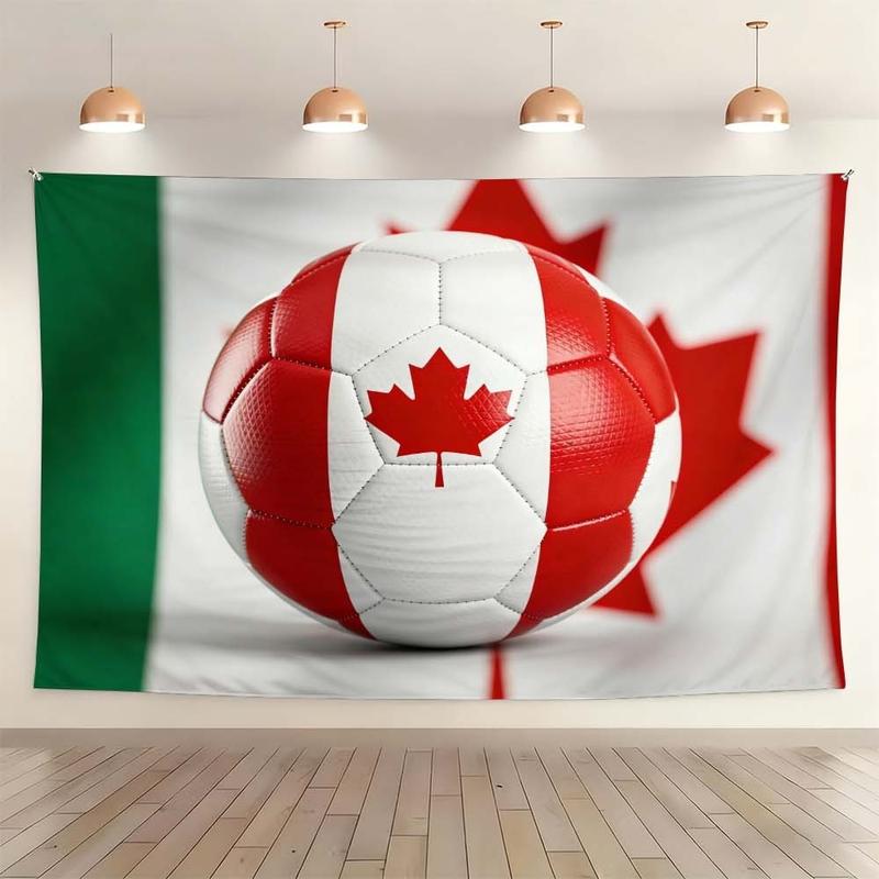 1 pc microfiber Canada Soccer Ball World Cup Tapestry Wall Hanging Decoration for Living Room Bedroom Outdoor Holiday Atmosphere Enhancement Soccer Theme Home Decor Tapestry Background Cloth Hanging Cloth Wall Cloth Decorative Cloth