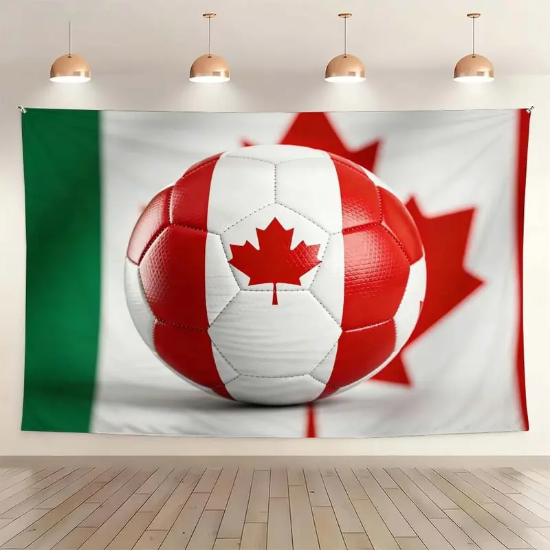 1 pc microfiber Canada Soccer Ball World Cup Tapestry Wall Hanging Decoration for Living Room Bedroom Outdoor Holiday Atmosphere Enhancement Soccer Theme Home Decor Tapestry Background Cloth Hanging Cloth Wall Cloth Decorative Cloth