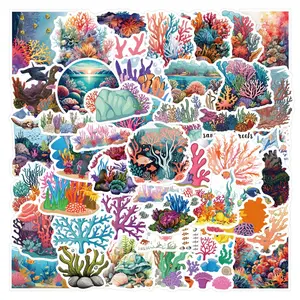 55pcs Coral Reef Graffiti Stickers, Waterproof Decals for Car Luggage Water Bottle Phone Case, Multicolor Decorative Stickers