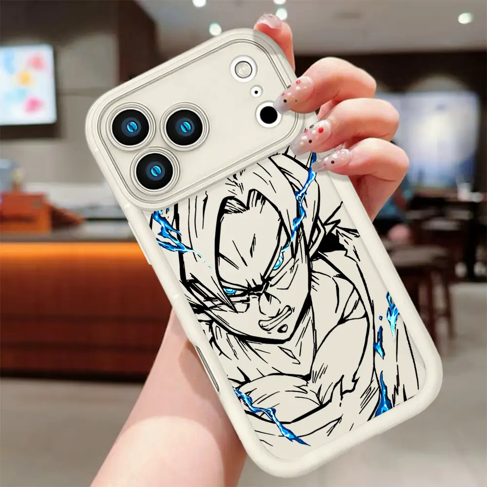 Goku Super Saiyan Blue Aura Dragon Ball Z Anime Phone Case for iPhone 17 16 15 14 13 12 11 Pro Max Plus Mini X XS XR  DBZ Saiyan Warrior Black White Line Art Manga Cover Soft Silicone Shockproof