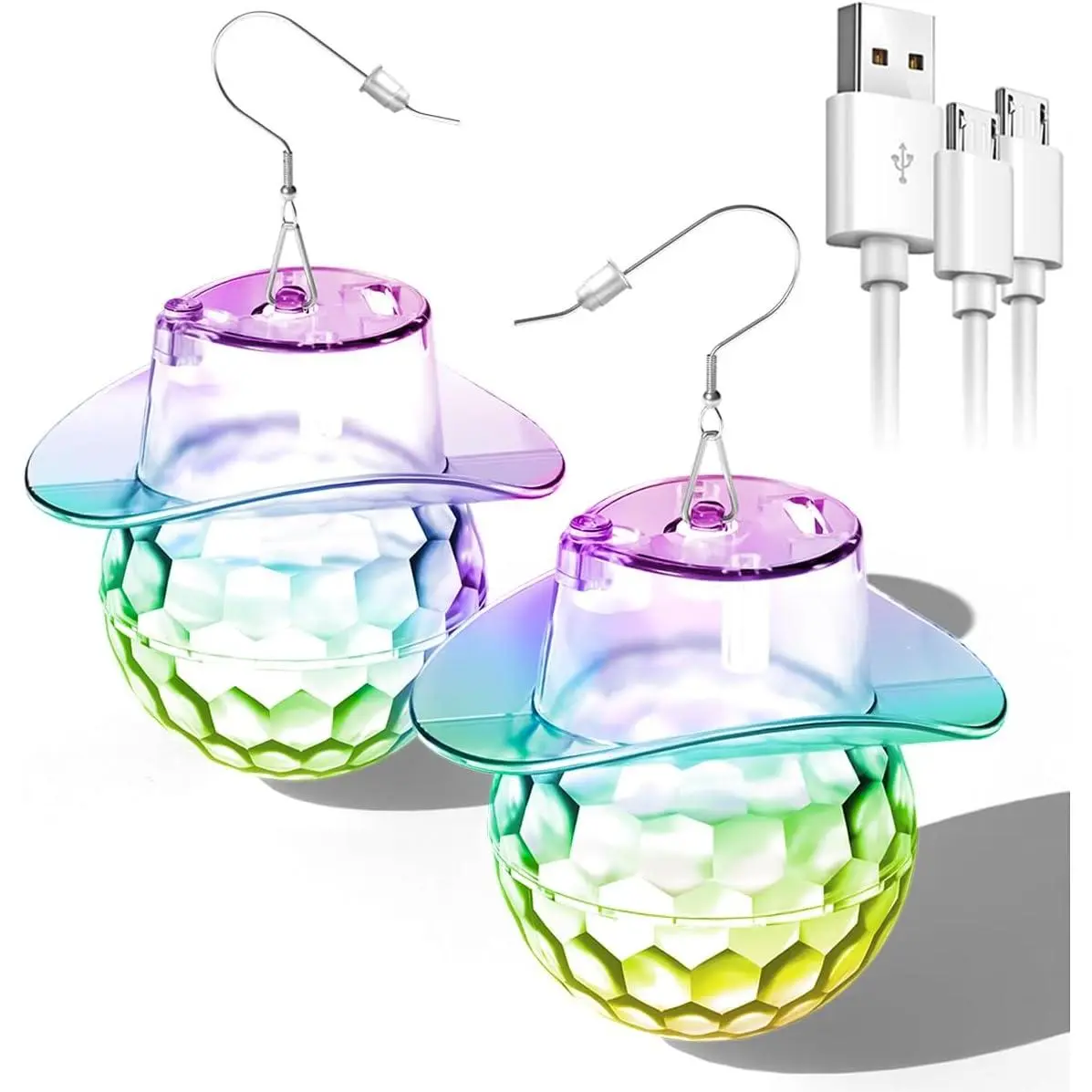 LED Disco Ball Cowgirl Hat Earrings | 16 Light Modes Rechargeable Light Up Earrings for Women, Disco Party & Dance Events  Accessories 60s 70s 80s